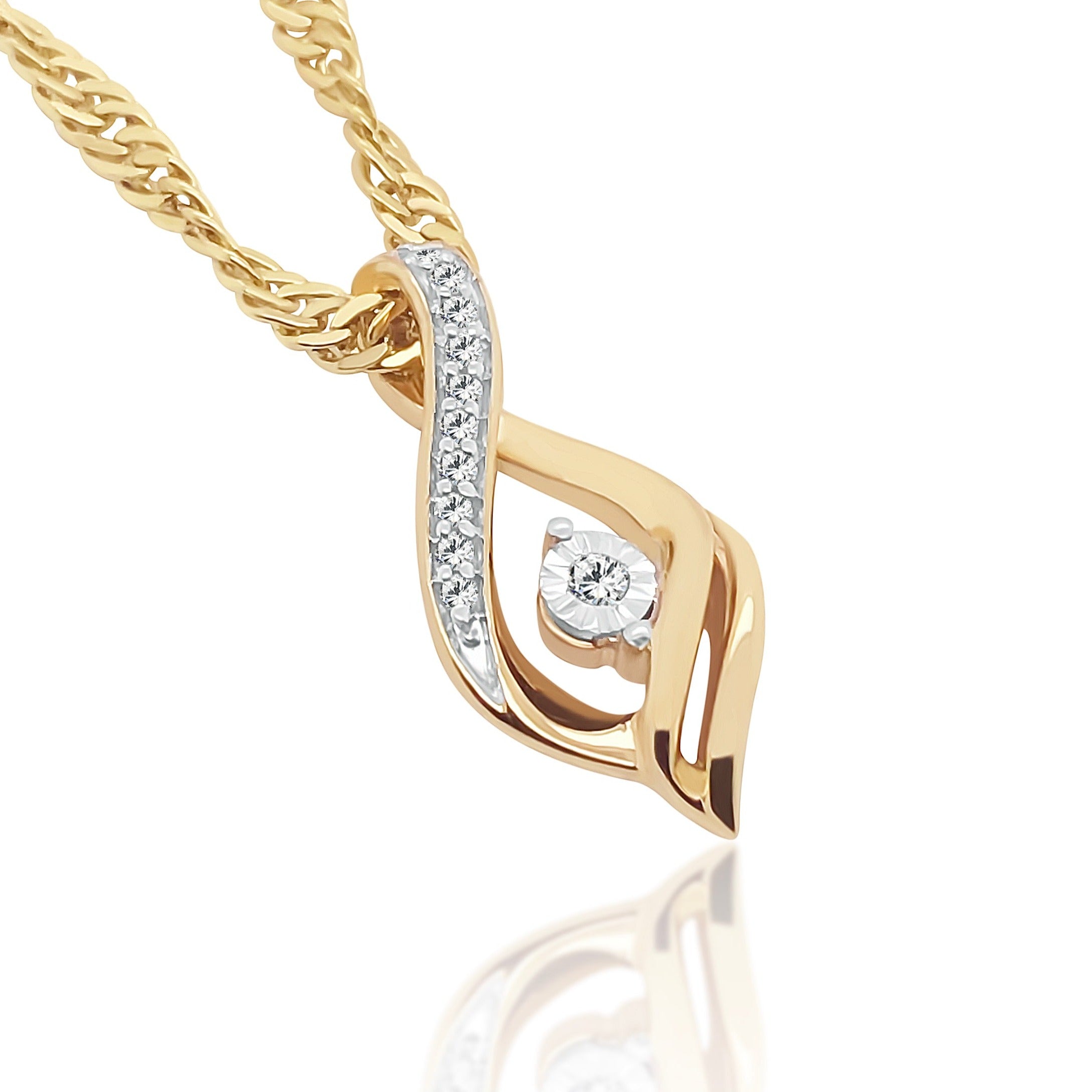 10ct Yellow Gold Twist Pendant Diamond Pendant with 0.08ct TW Diamonds Gold Pendants 