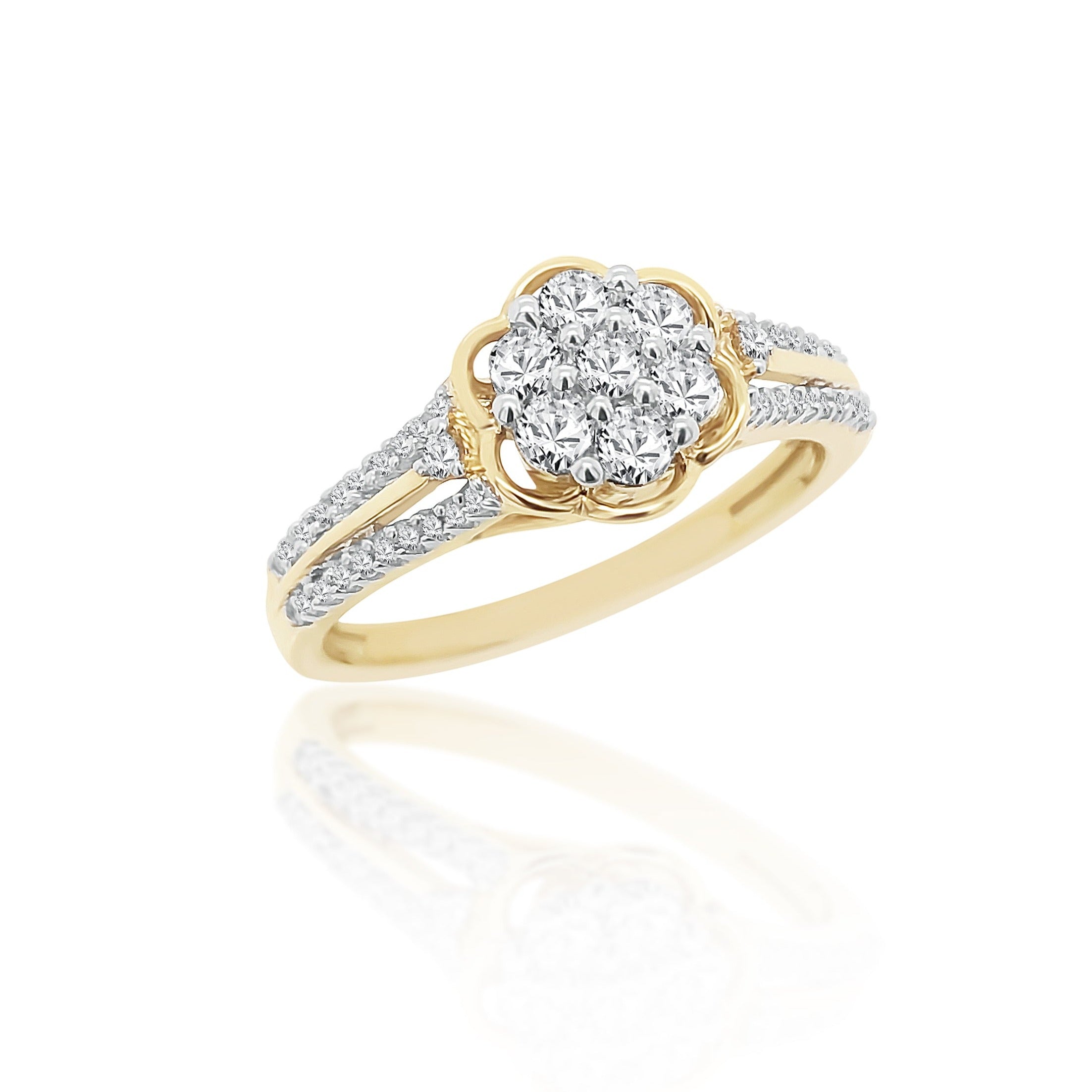 10ct Yellow Gold Diamond Cluster Ring with Shoulder Diamonds 0.50ct TW of Diamonds Gold Rings 