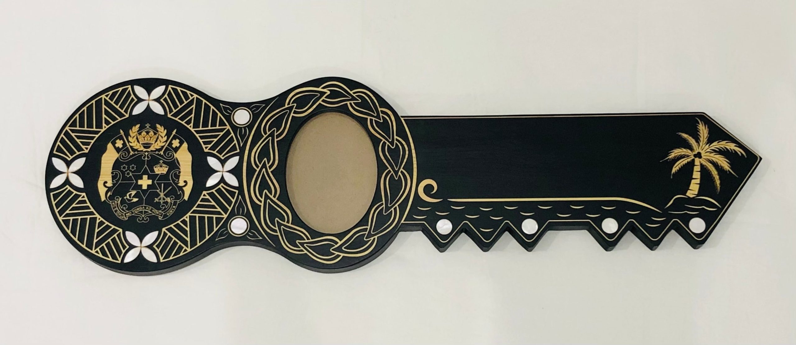 21st Island Design Key with Laser Engraved Patterns & Tongan Sila with White Mother Of Pearl Shell Inlays - Design 2133 21st Keys 