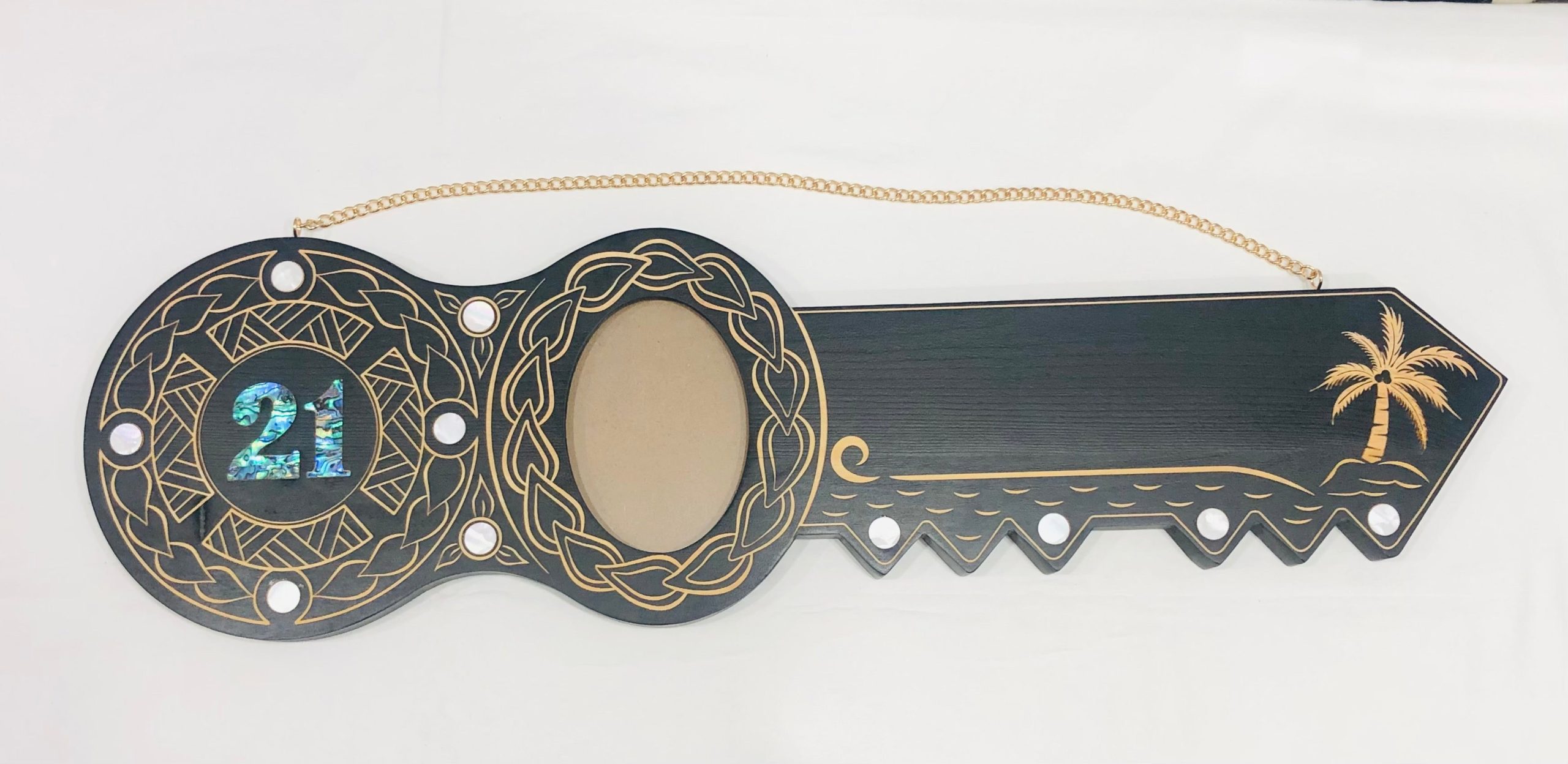 21st Island Design Key with Laser Engraved Patterns & Paua Shell 21 Inlay - Design 2117 21st Keys 