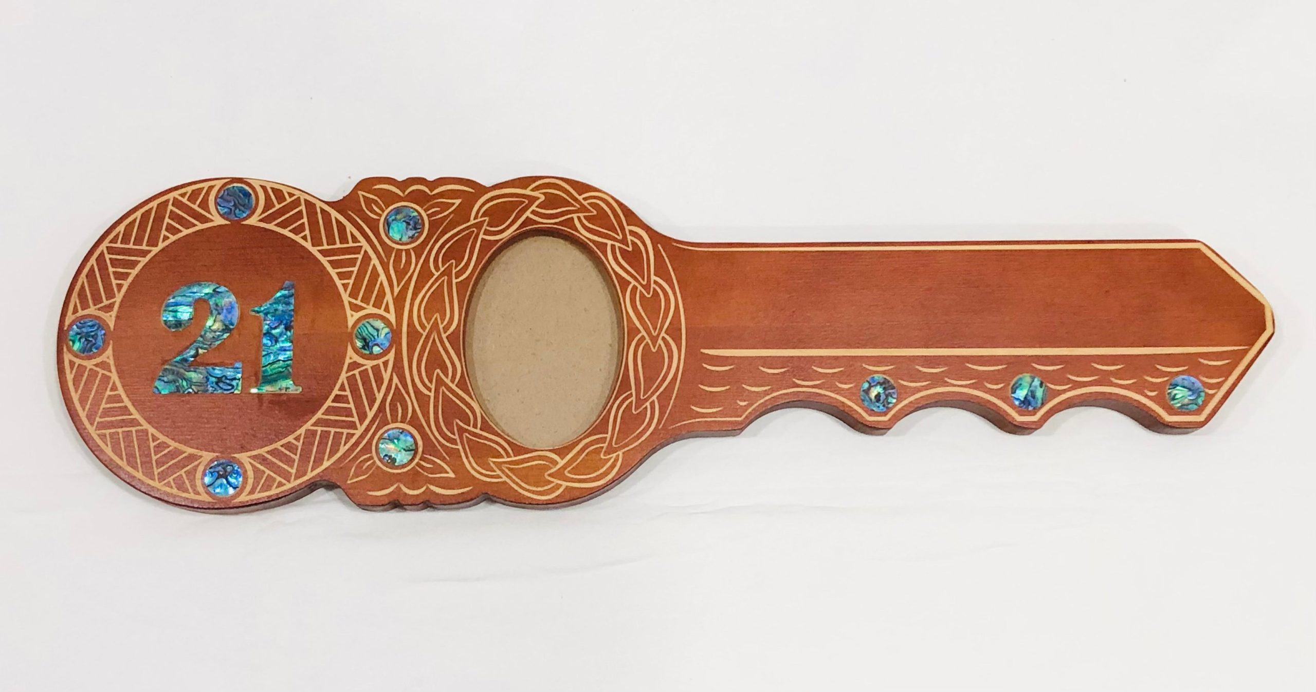 21st Island Design Key with Laser Engraved Patterns & Paua Shell 21 Inlay - Design S7 21st Keys 