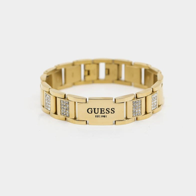 Guess Frontier 15mm Gold Tone & Crystal Bracelet GUESS JEWELLERY 
