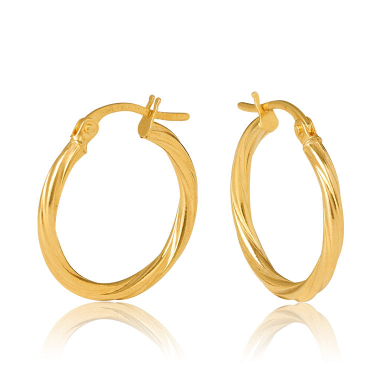 9ct Yellow Gold 2mm Twist Tube, 20mm Diameter Hoop Earrings Gold Earrings 