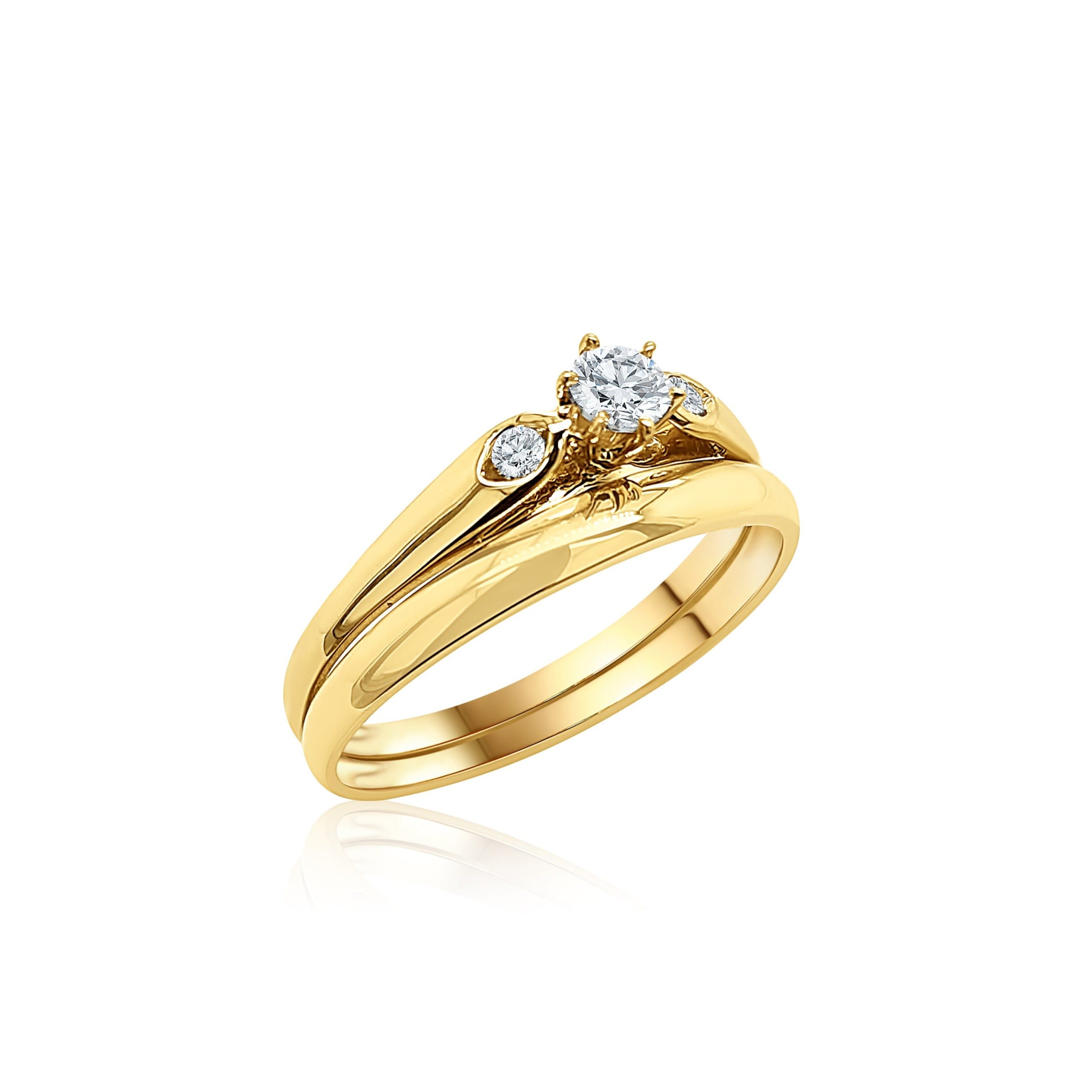 9ct Yellow Gold Ladies 2 Piece Cubic Ziconia 3 Stone Setting Wedding / Bridal Set 9ct Gold Ring, Gold Jewellery, Gold Rings 