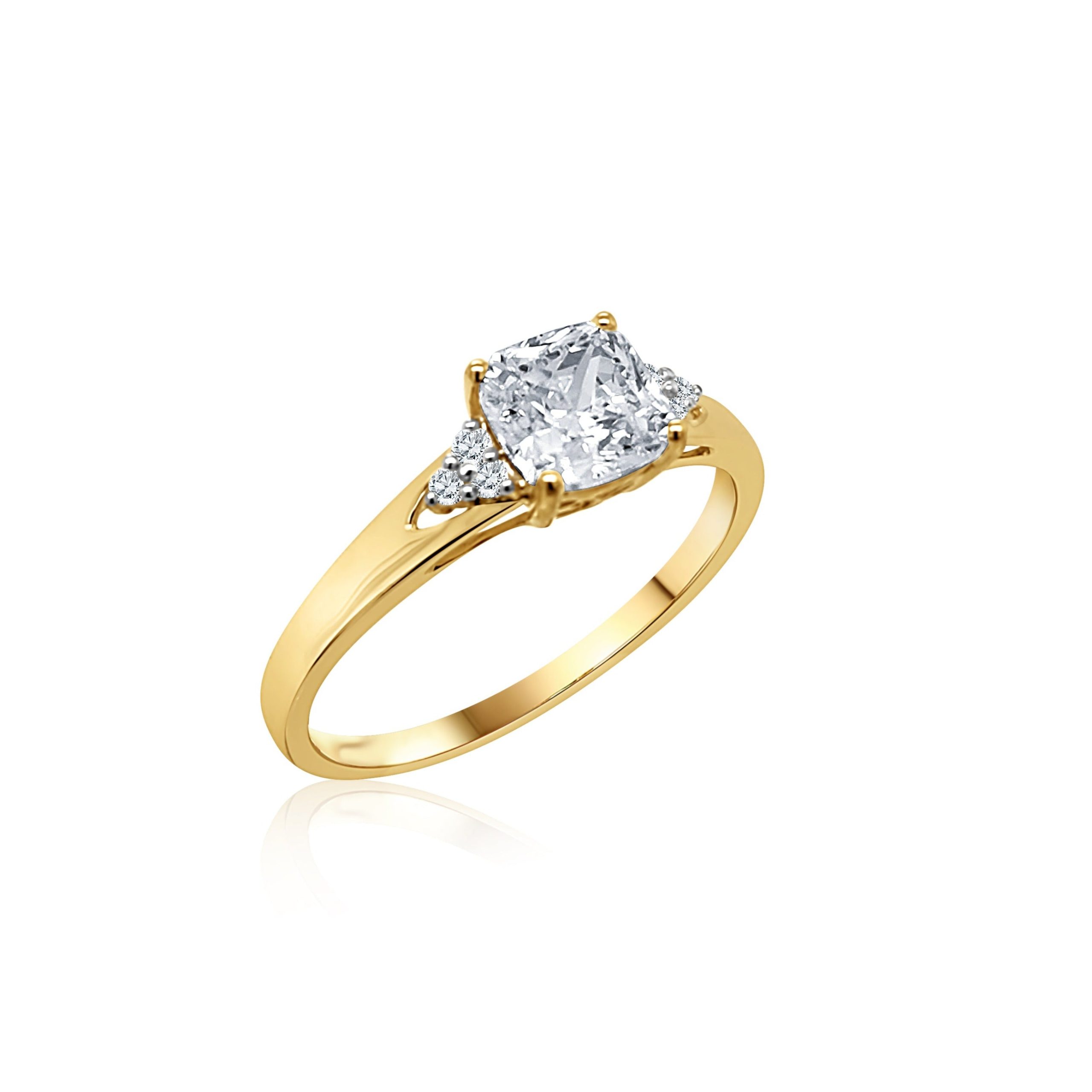 9ct Yellow Gold Cubic Zirconia Cusion Cut Engagement Ring 9ct Gold Ring, Gold Jewellery, Gold Rings 