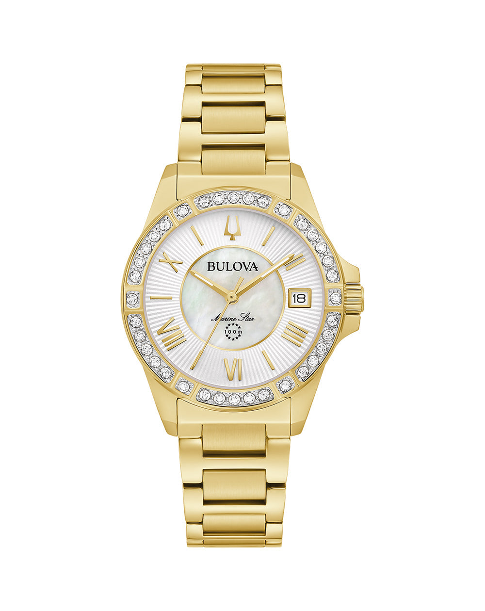 BULOVA MARINE STAR LADIES DIAMOND SET GOLD BRACELET - 98R294 bulova 