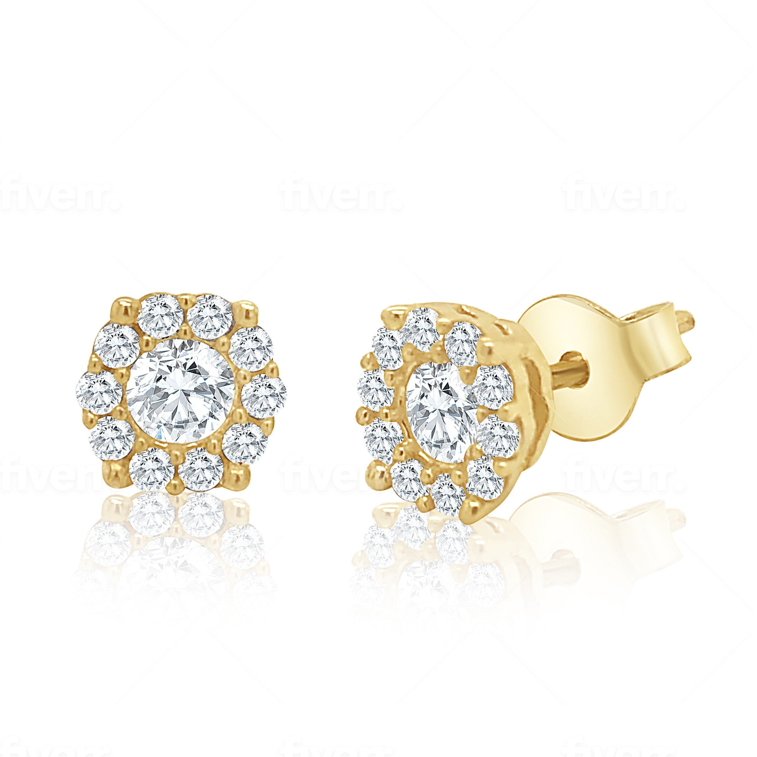 9ct Yellow Gold Cluster Stud Earrings with Cubic Zirconia Setting Gold Earrings 