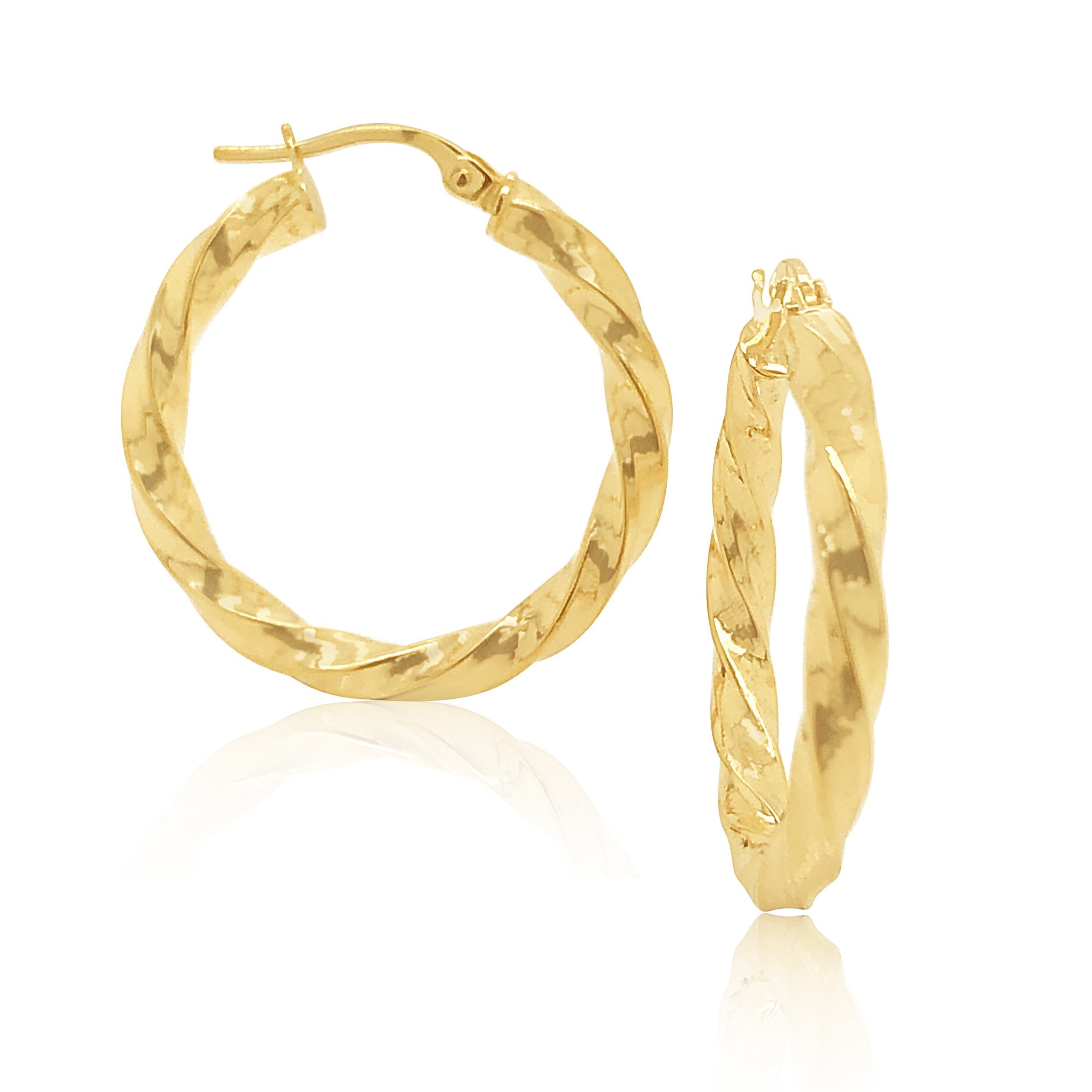 9ct Yellow Gold 3mm x 20mm Diameter Square Twist Hoop Earrings - 5ER0089 Gold Earrings 