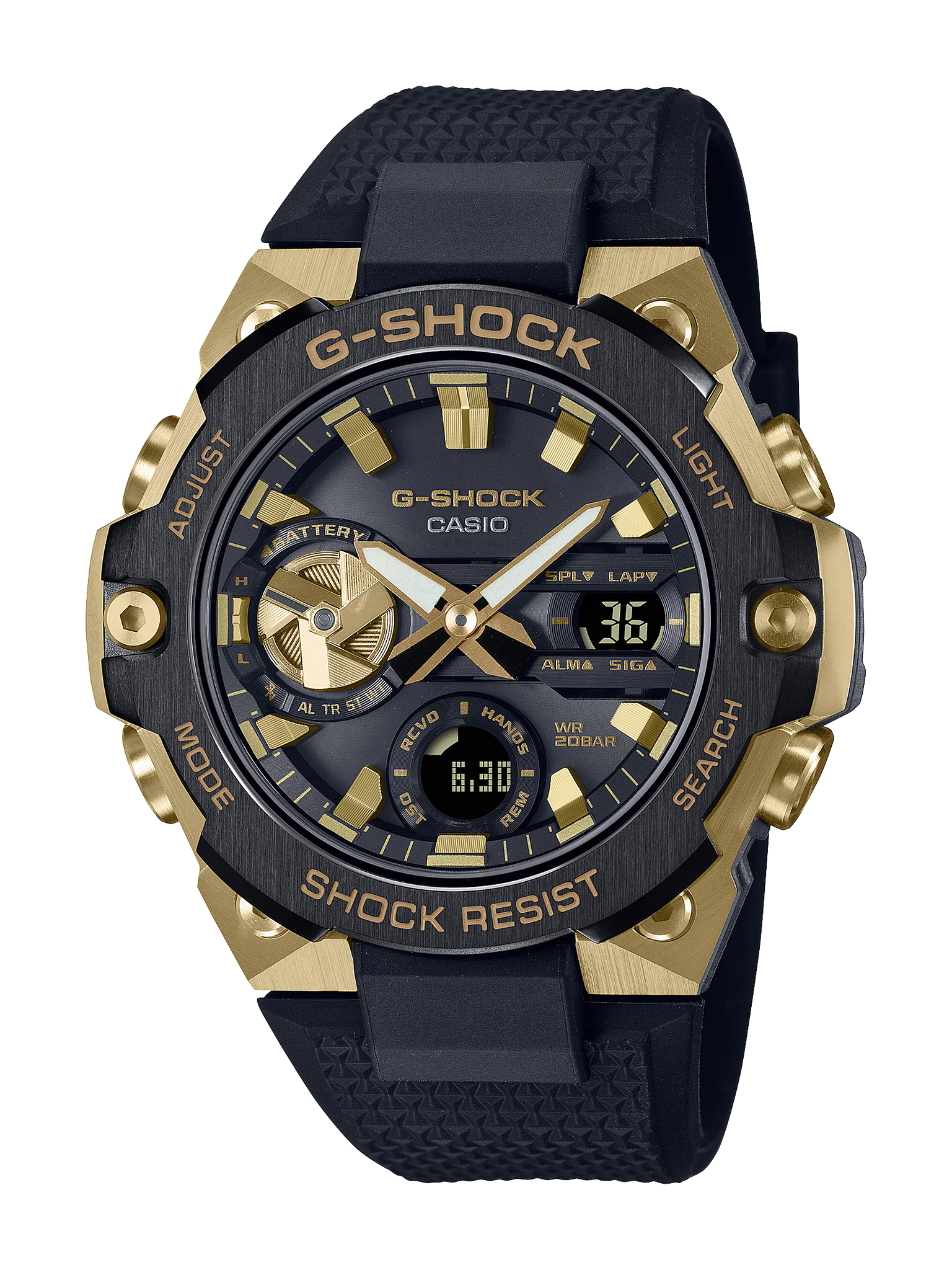 Casio G-Shock Duo Bluetooth & Solar Powered G-Steel combination of Metal & Resin Components in Ever-Popular Colour Scheme of Black & Gold - GSTB400GB-1A9 G-SHOCK 