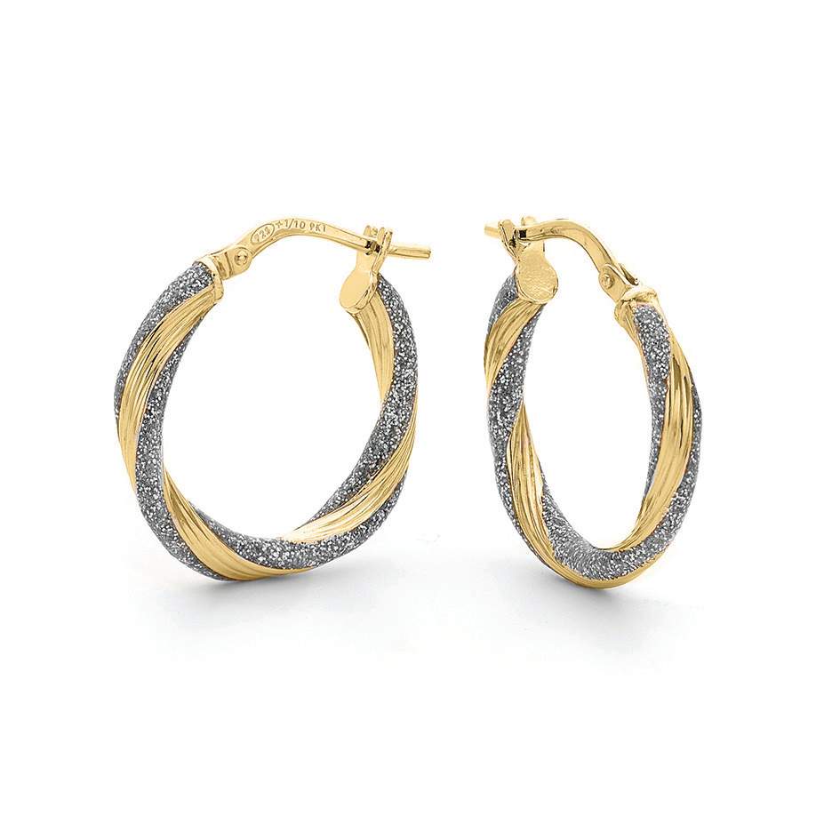 9ct Yellow Gold Silver Filled Twist Design Two Tone 20mm Hoop Earrings Gold & Silver Bonded Earrings, Gold Earrings 