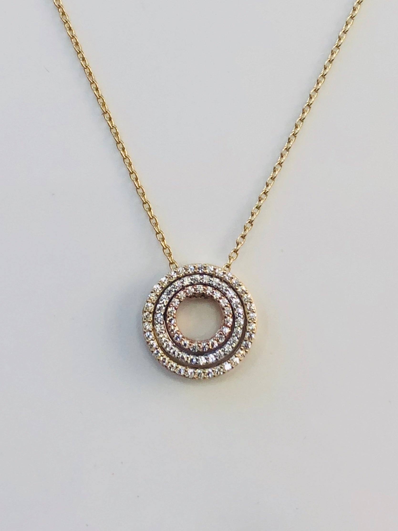 9ct Gold Chain With White, Yellow & Rose Gold Pendant With Cubic Zirconia Setting Gold Pendants 