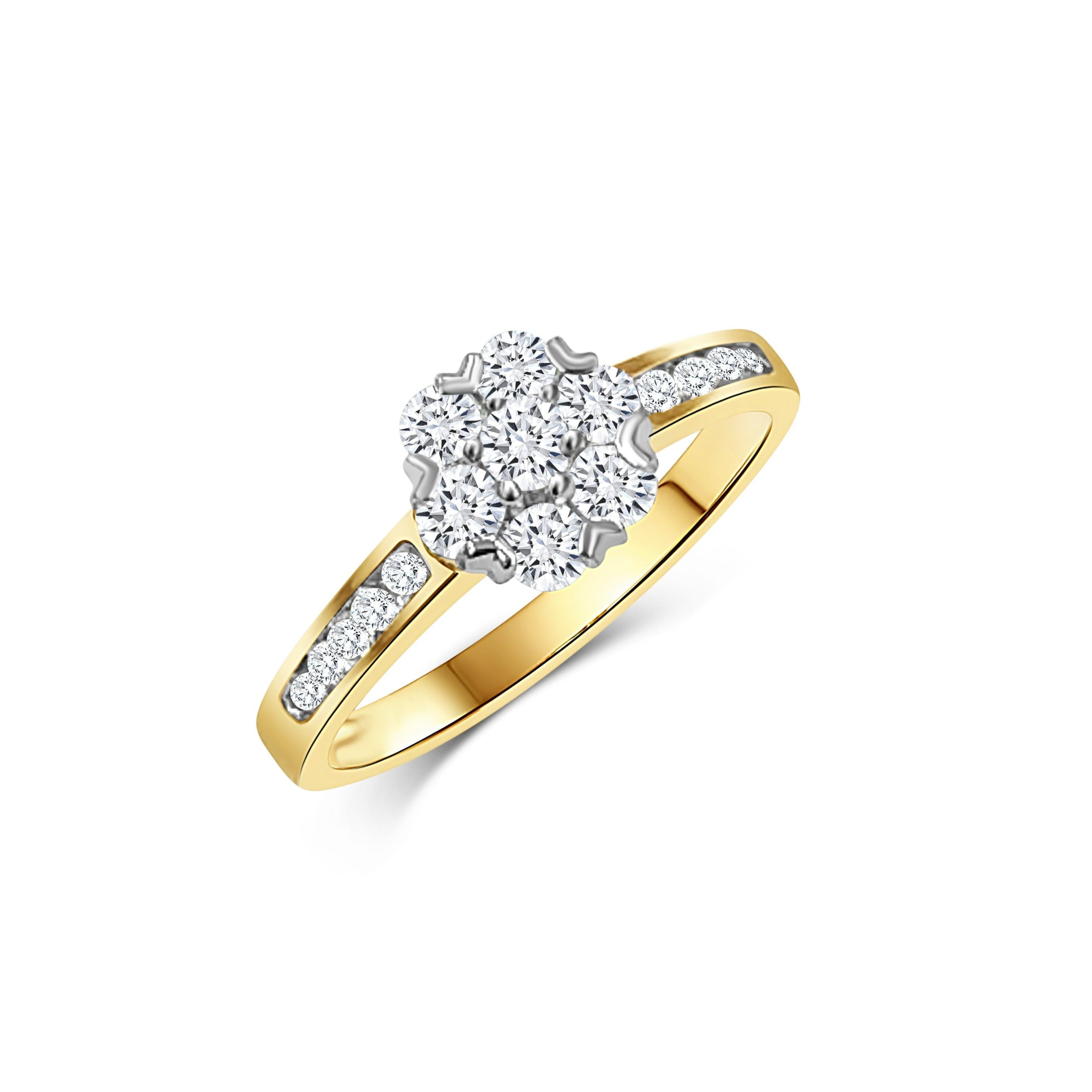 9ct Yellow Gold and Cubic Zirconia Cluster Ring with Stone Set Shoulders Gold Rings 