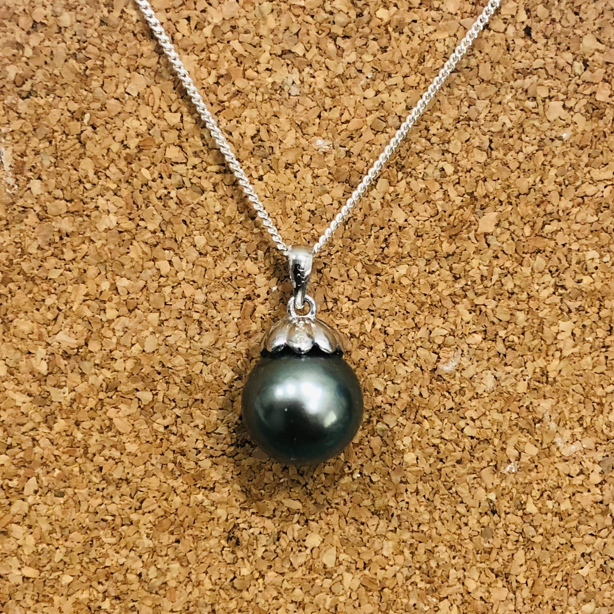 Sterling Silver 11.00-12.00mm Round Tahitian Pearl Pendant With Sterling Silver Chain Gold Pearl Jewellery, Pearl Jewellery, Sterling Silver Pearl Jewellery 