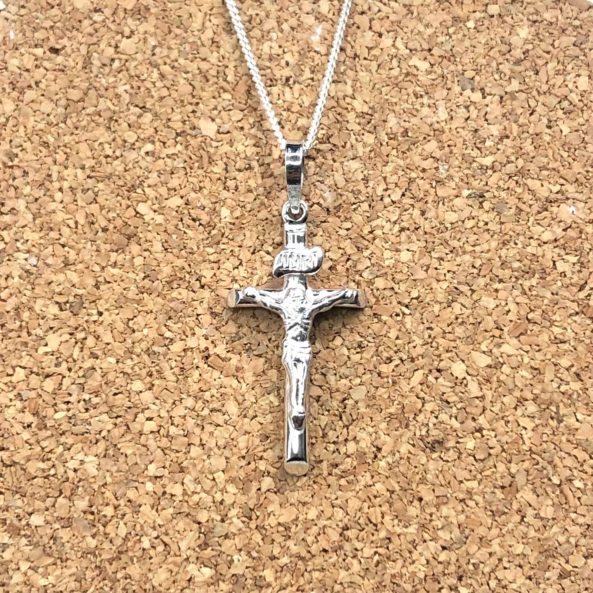Sterling Silver Crucifix Cross Pendant 31mm x 14mm With Sterling Silver CD30 Chain Sterling Silver Pendants 