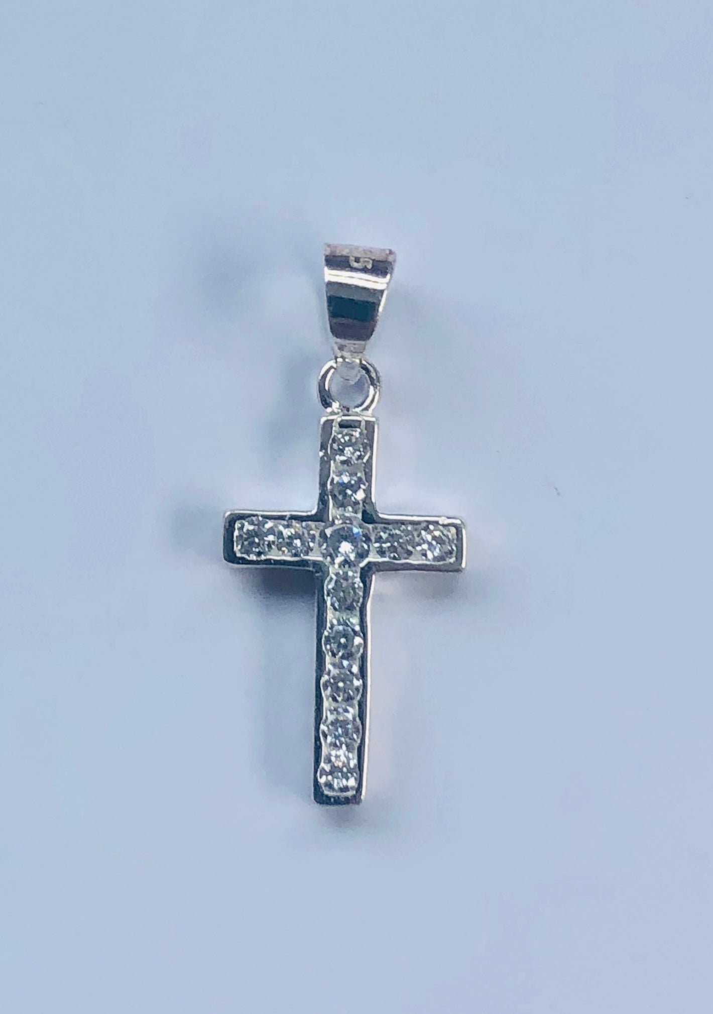Sterling Silver Cross Pendant With Cubic Zirconia 23mm x 10mm - 001 Sterling Silver Pendants 