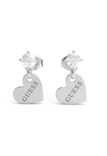 Guess Crystal & 10mm Heart Charm Silver Plated Earrings - JUBE01083 JWRHT/U GUESS JEWELLERY 