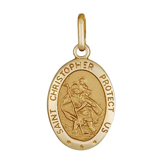 9ct Yellow Gold Saint Christopher Pendant 20x15mm Oval Gold Pendants 