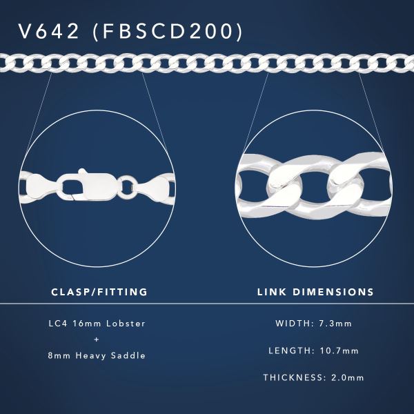 Sterling Silver FBSCD200 Flat Bevelled Diamond Cut Curb Link Chain Sterling Silver Chains 