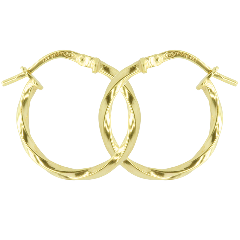 9ct Yellow Gold Silver Filled Twist 15mm Diameter Hoop Earrings Gold & Silver Bonded Earrings, Gold Earrings 