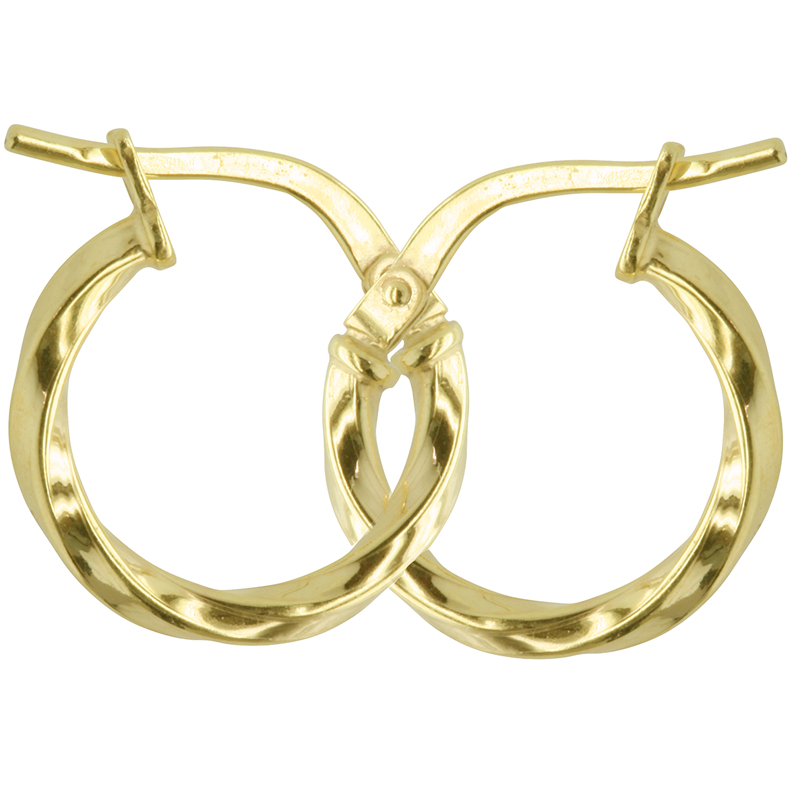 9ct Yellow Gold Silver Filled Twist 10mm Diameter Hoop Earrings Gold & Silver Bonded Earrings, Gold Earrings 