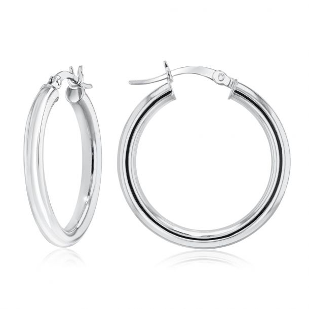 Sterling Silver 25mm x 3mm Polished Round Plain Hoop Earrings STERLING SILVER EARRINGS 