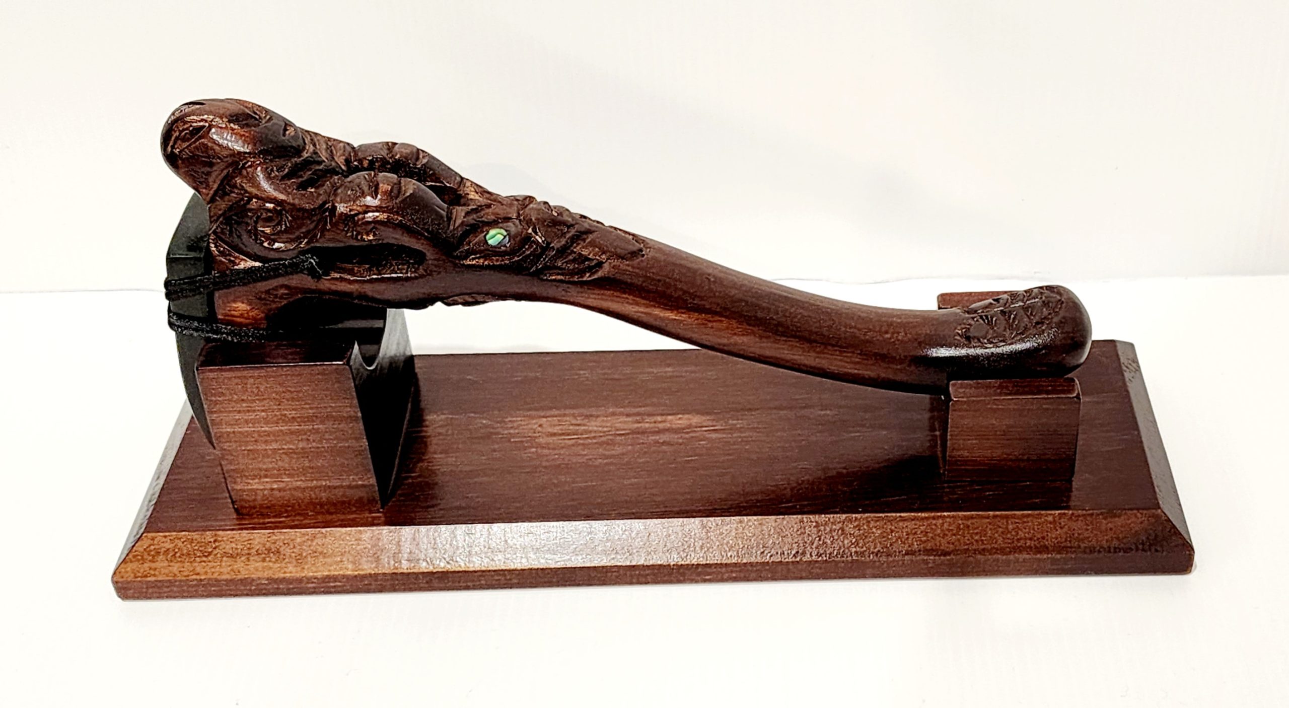Wooden Carved & New Zealand Greenstone Toki on Stand NIXON, WATCH 