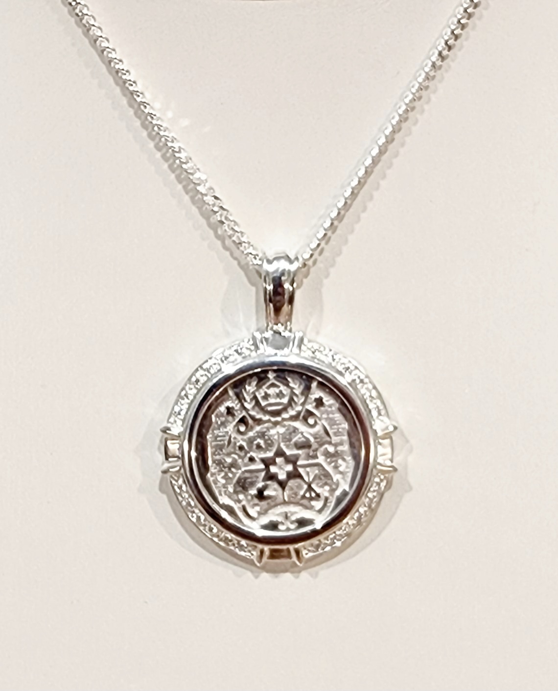 Sterling Silver Tongan Sila Pendant with Cubic Zirconia Setting with 60cm CD40 Chain Sterling Silver Pendants 