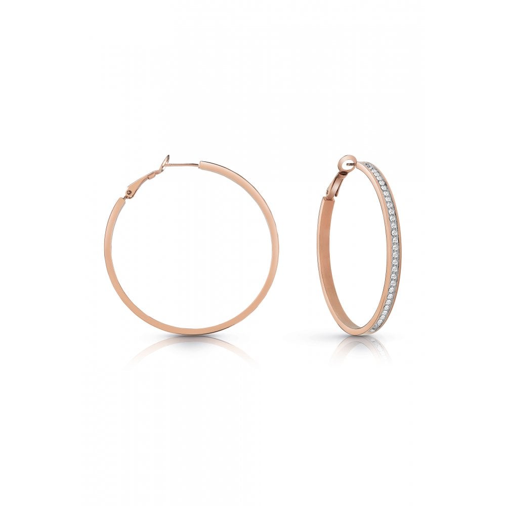 Guess 50mm Rose Gold Finish Hoop Earrings with Front CZ setting GUESS JEWELLERY 