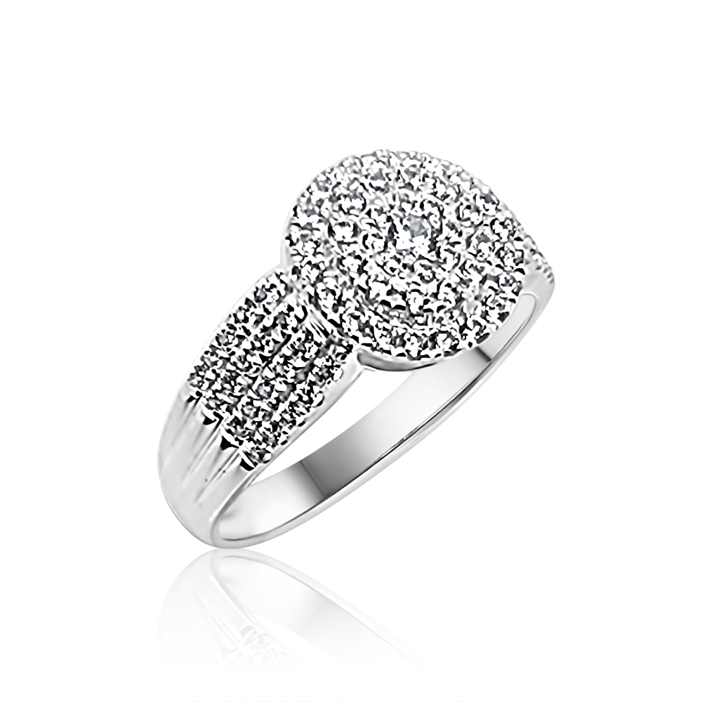 Sterling Silver Ladies Round Cluster with Wide Band Sterling Silver Rings 