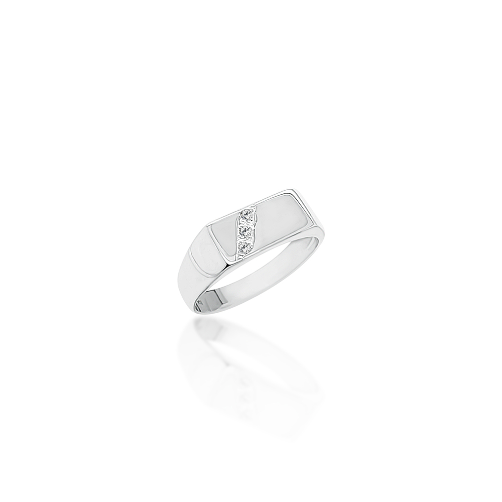 Sterling Silver Men's Cubic Zirconia Signet Ring - D6413 Sterling Silver Rings 