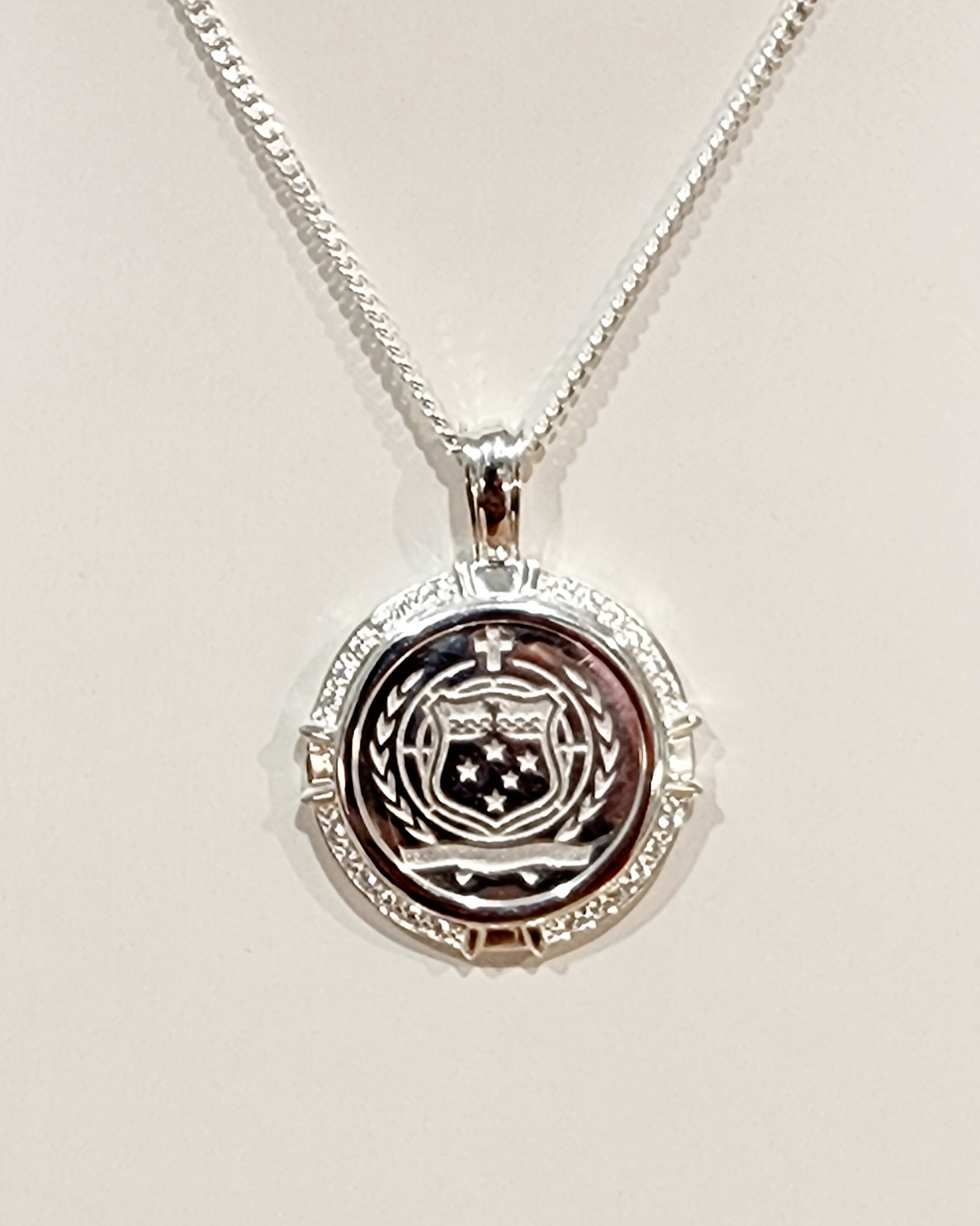 Sterling Silver Samoan Sila Pendant with Cubic Zirconia Setting with 60cm CD40 Chain Sterling Silver Pendants 
