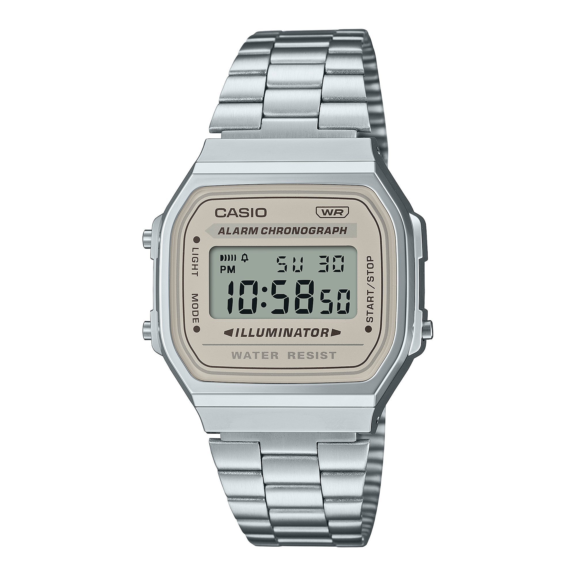 Casio Gents Digital Tranquil Urban WR Cream Face Stainless Steel Band - A168WA-8A CASIO 