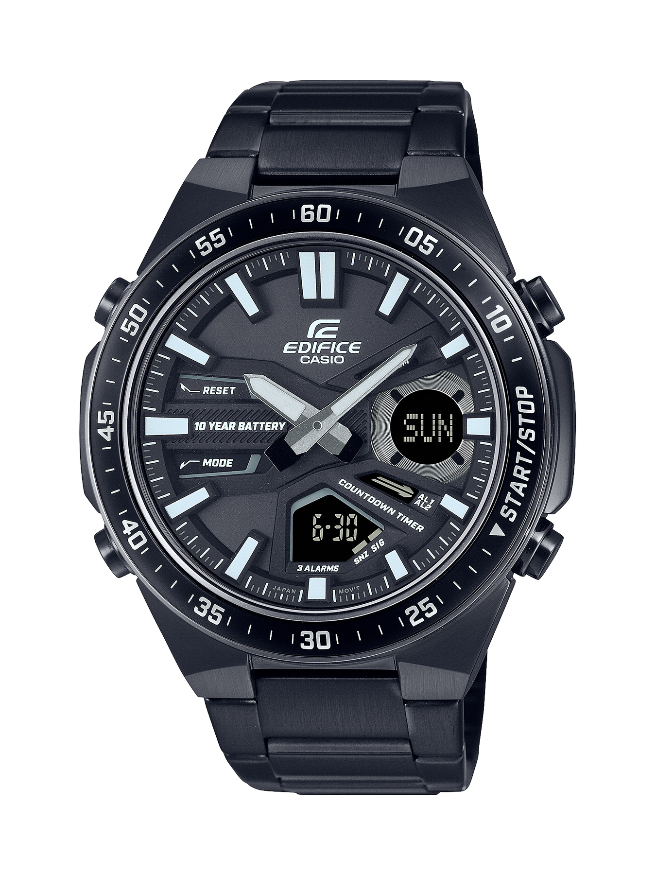 Casio Edifice Duel Time 100M WR Black Face Black IP Stainless Steel Band Watch - EFVC110DC-1A CASIO EDIFICE 