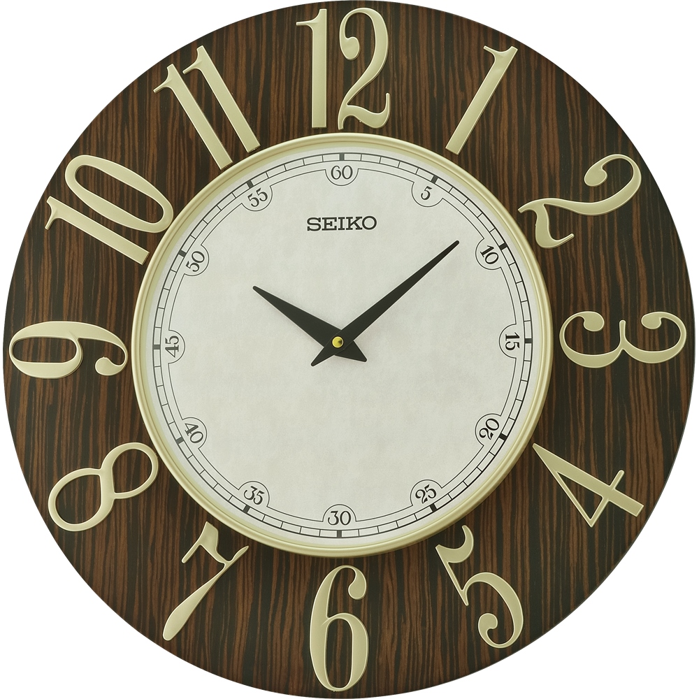 Seiko Aida Wooden Wall Clock, Brown Off White 50cm Diameter Seiko 