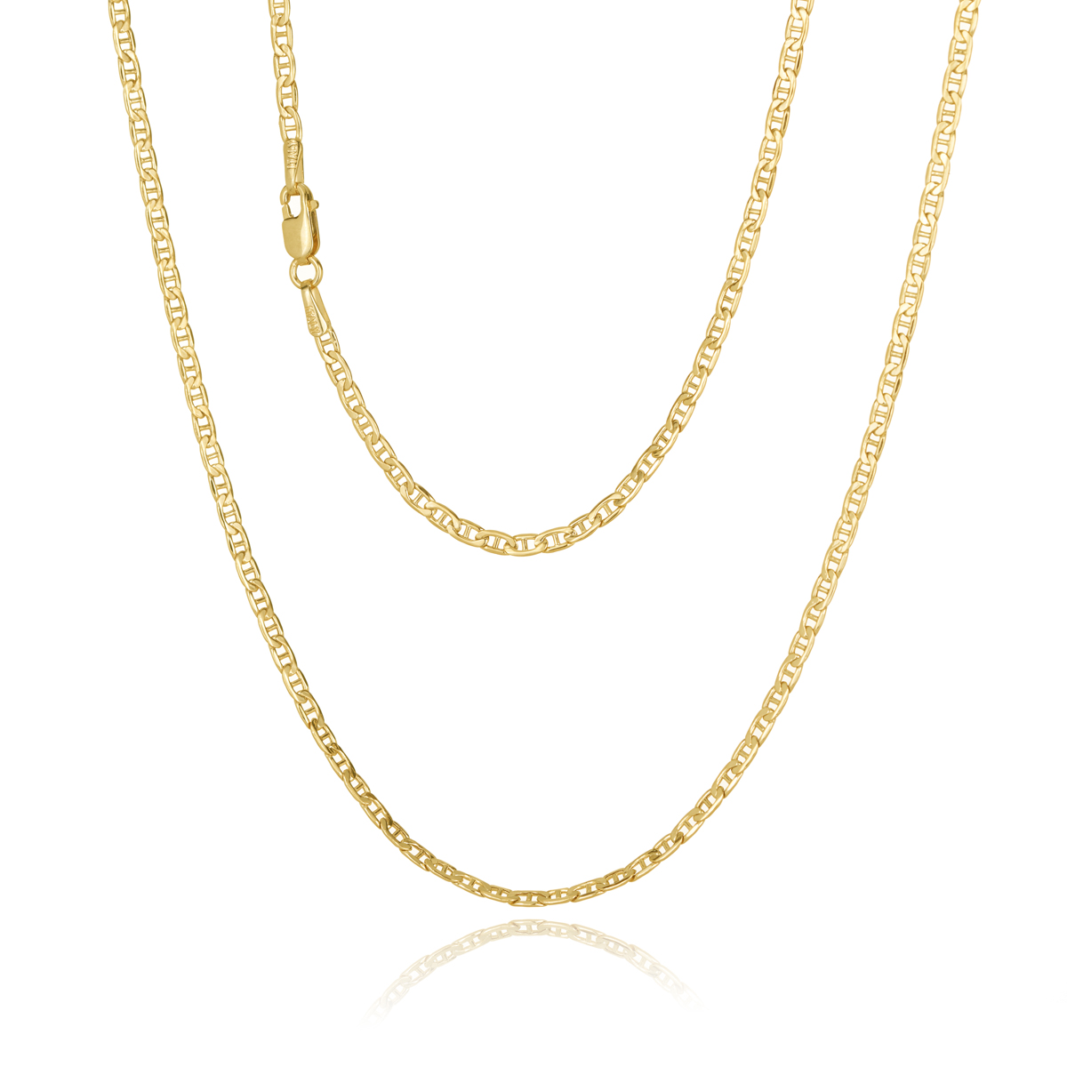 9ct Yellow Gold Hallow Anchor Chain 2.3mm Wide x 50cm Long Gold Chain 