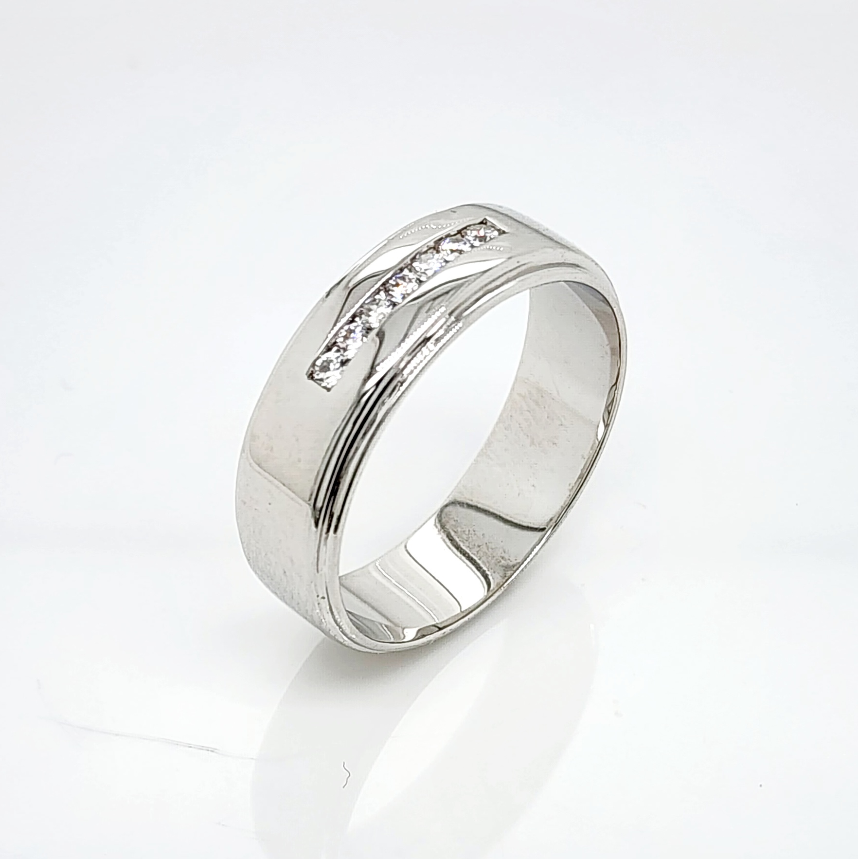Sterling Silver Wedding Band 7mm Wide with Cubic Zirconia Setting 9ct Gold Ring, Gold Jewellery, Gold Rings 
