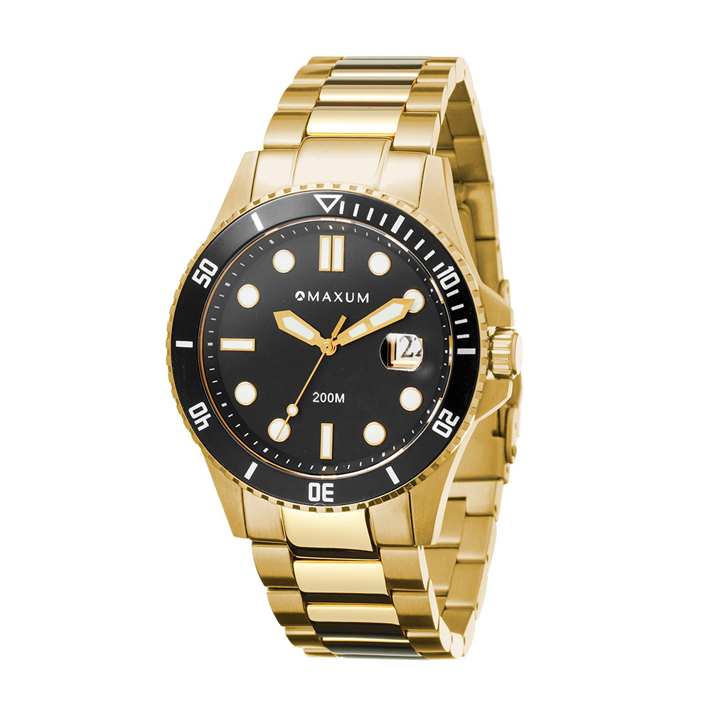 Maxum Prince Gold Case & Bracelet with Black Dial 200m WR - MW23100G03 MAXUM 