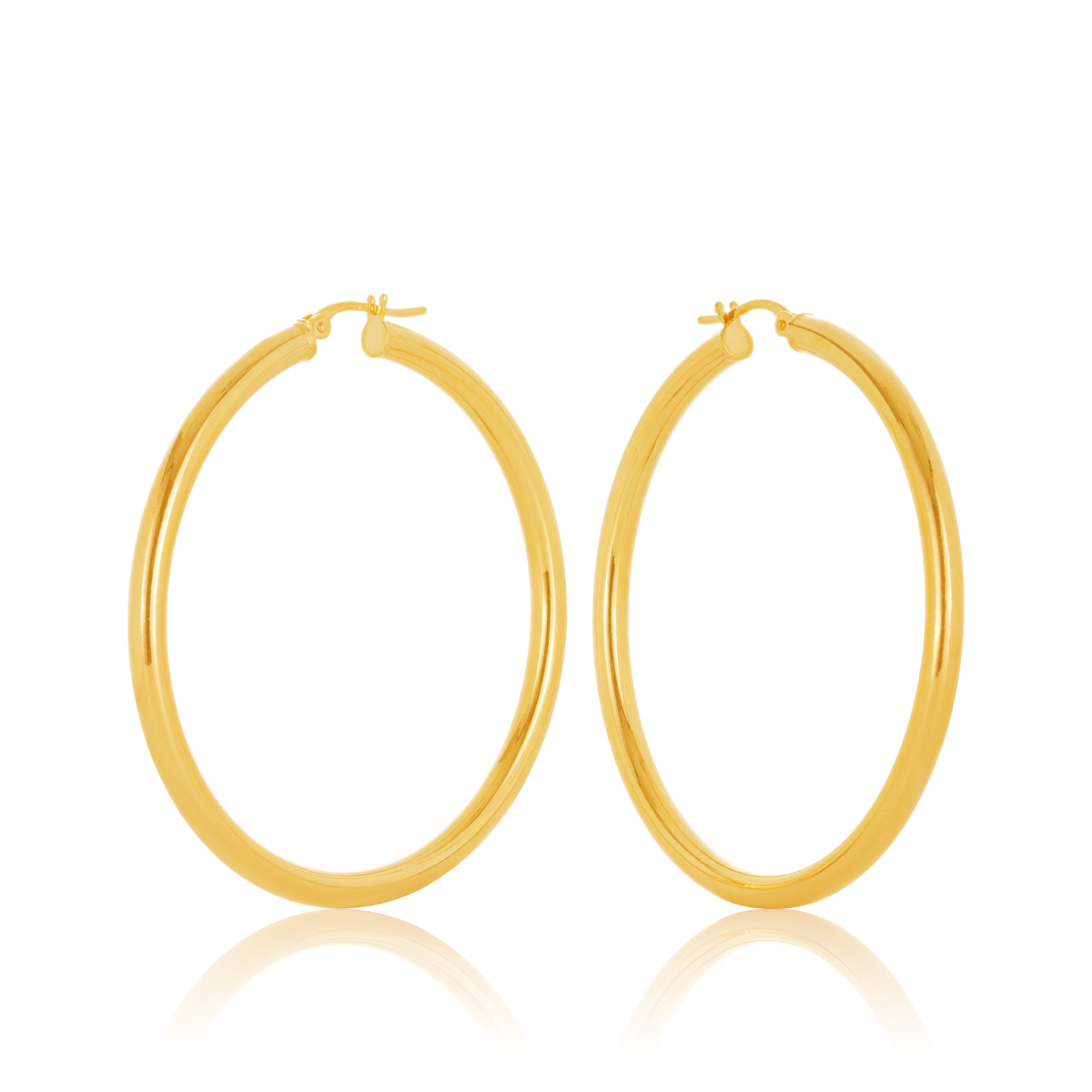 9ct Yellow Gold 3mm Round Plain Tube Hoop Earrings 40mm Diameter Gold Earrings 
