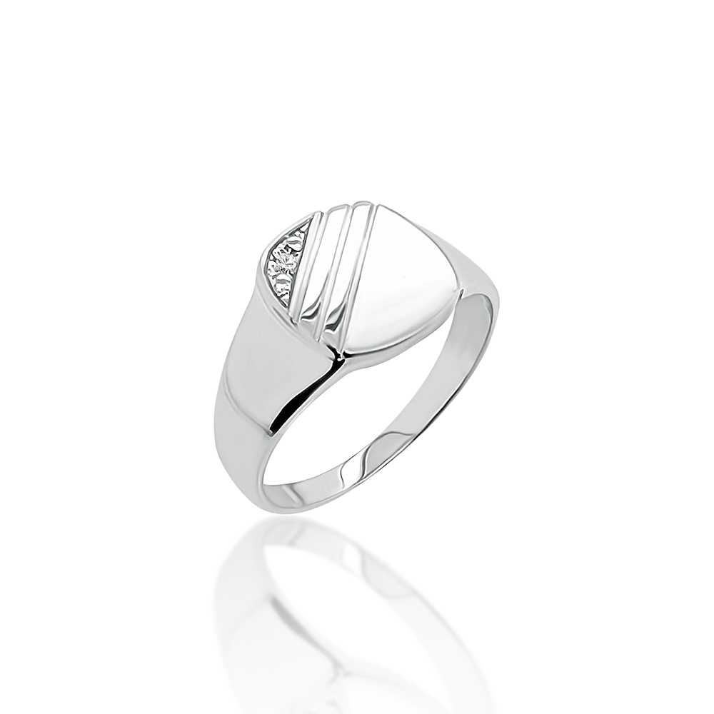 Sterling Silver Mens Wedding / Signet Ring with Cubic Zirconia Setting SKU-D6631 S/S Sterling Silver Rings 