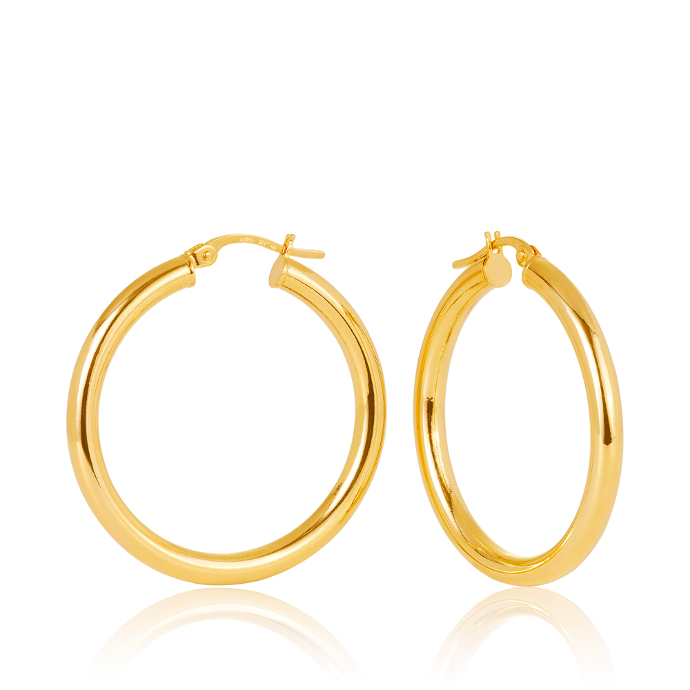 9ct Yellow Gold Aosta 3mm Round Tube 25mm Diameter Hoop Earrings Gold Earrings 