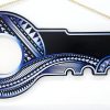 Island Design White & Blue Theme Colour UV Printed Birthday Key with Golden Glitter Look "21" and Matching Colour Stand 21st Keys 