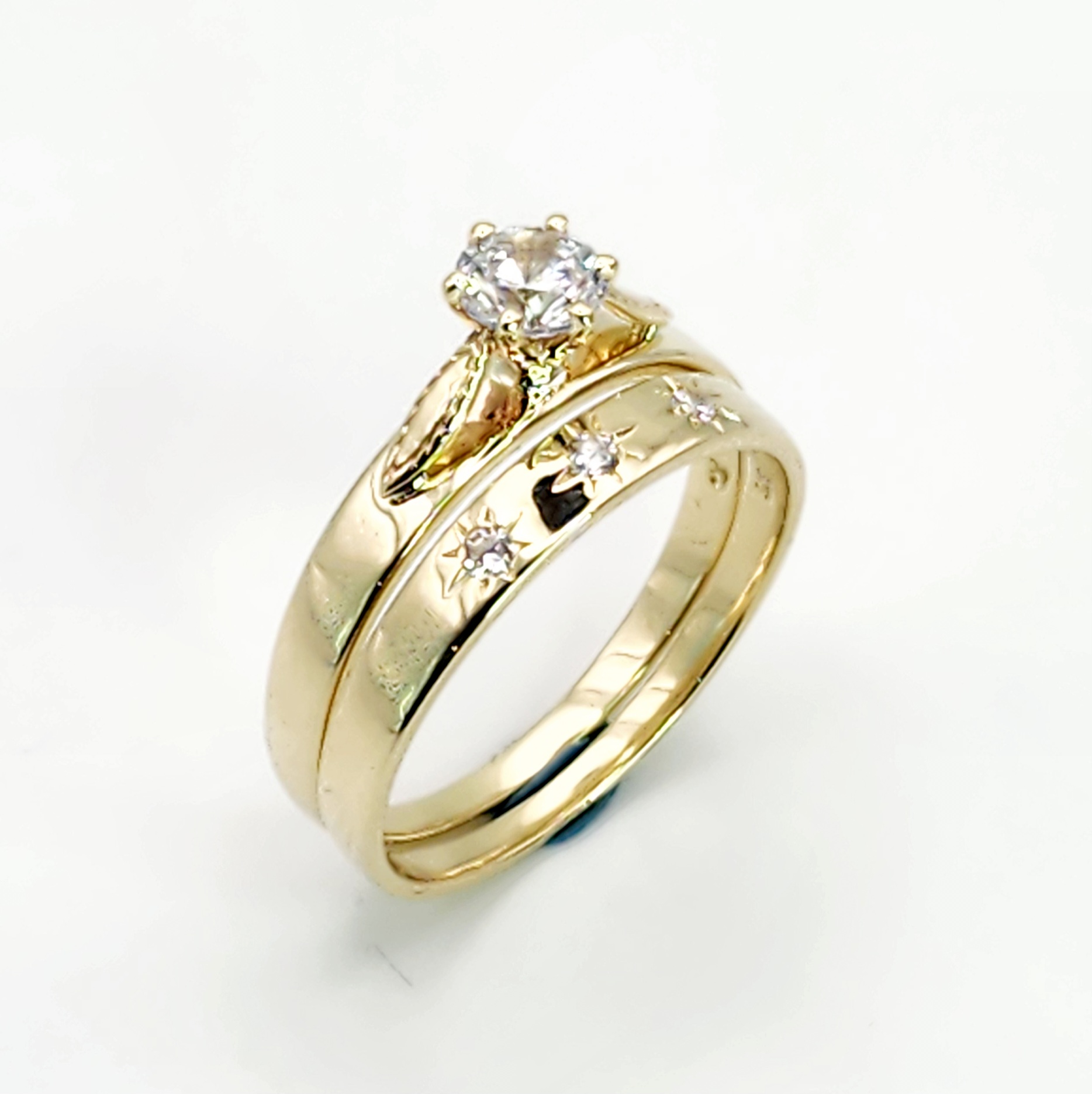 9ct Yellow Gold Cubic Zirconia 2 Piece Ring Wedding Set Gold Rings 