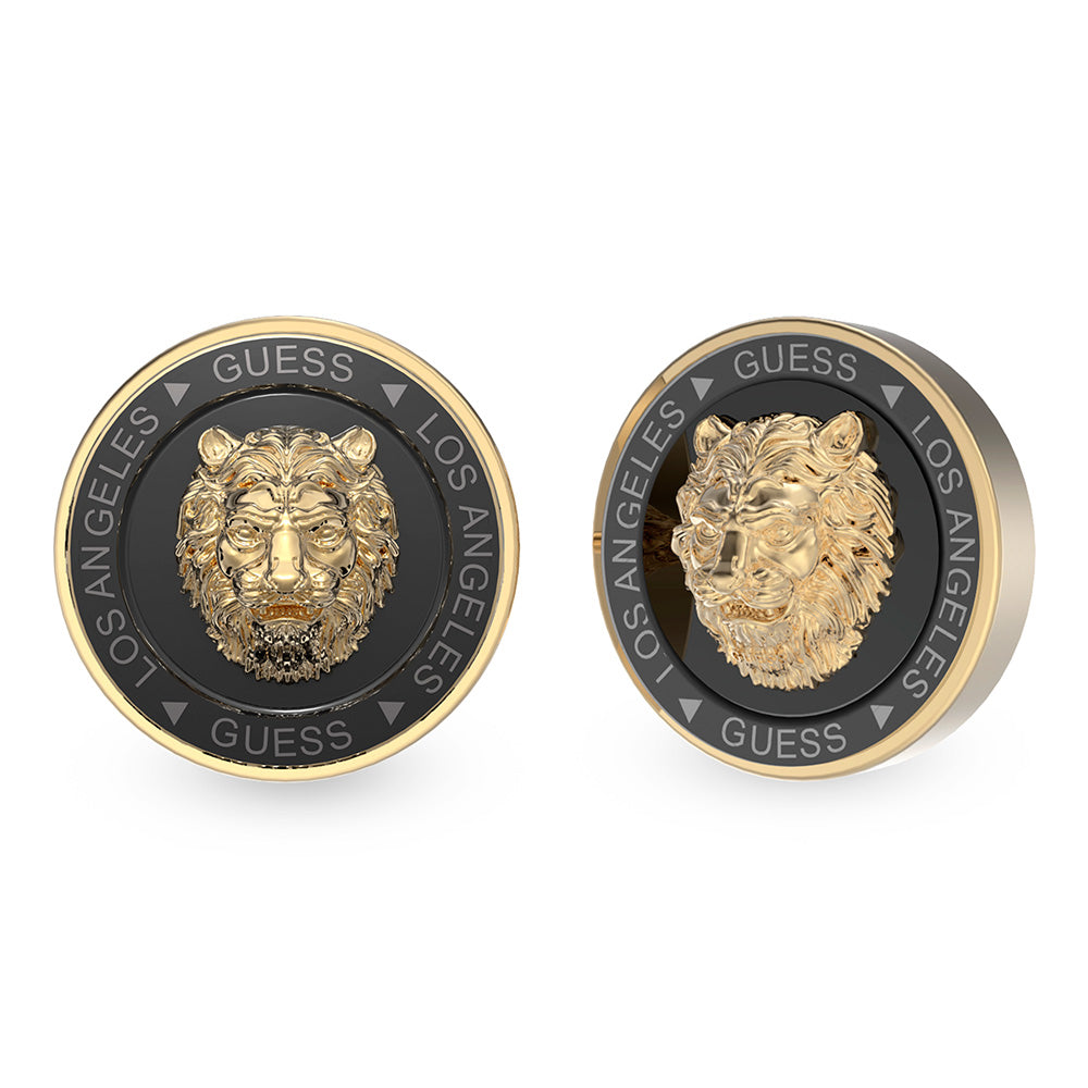 Guess Gold Tone 14mm Gold & Black Lion Stud Earrings GUESS JEWELLERY 
