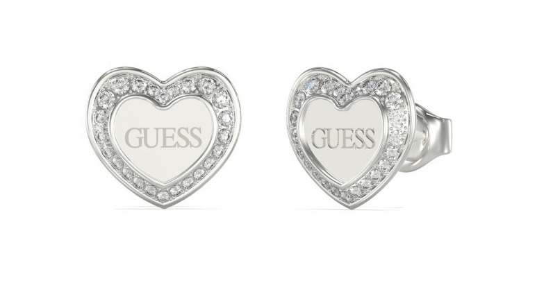 Guess Silver Tone 12mm Love Heart Stud Earrings GUESS JEWELLERY 