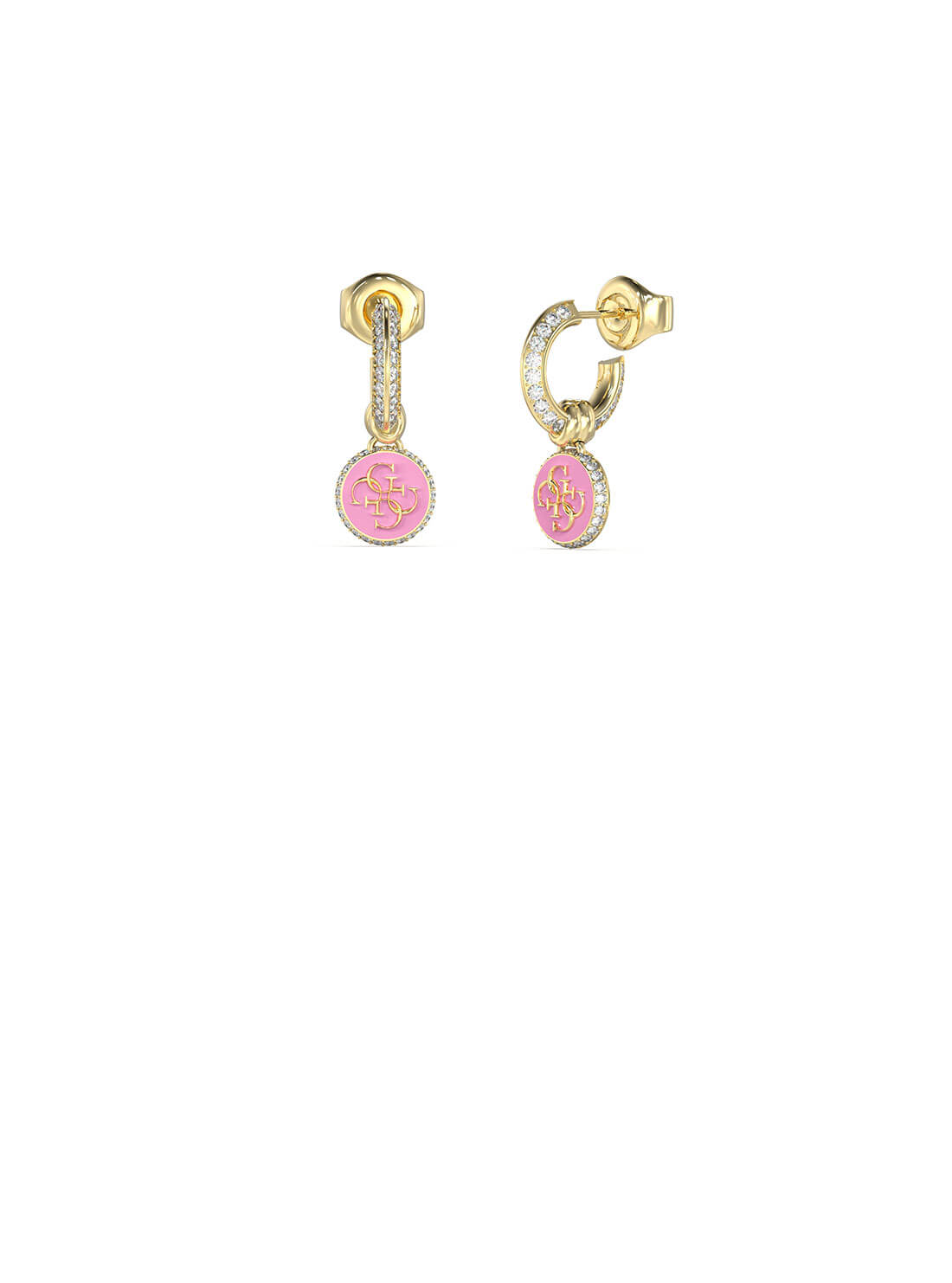 Guess 25mm Gold Tone 4G Logo Knot You Pink Crystal Stud Earrings GUESS JEWELLERY 