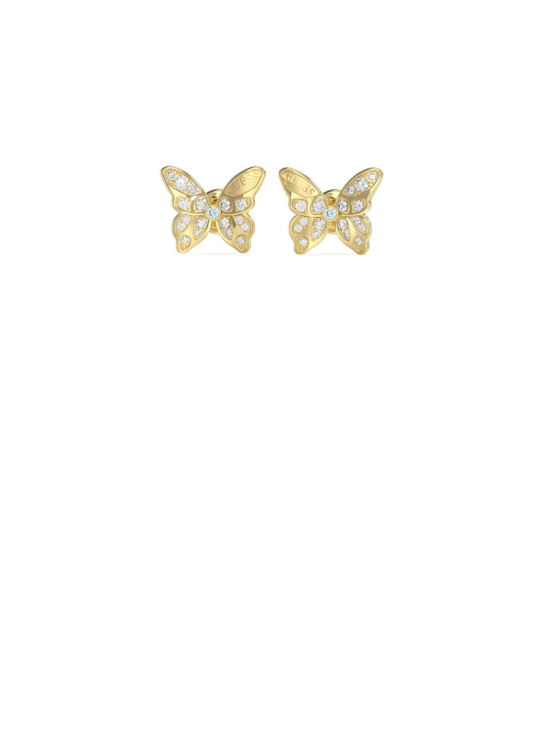 Guess Gold Tone Chrysalis 12mm Pave Butterfly Stud Earrings GUESS JEWELLERY 