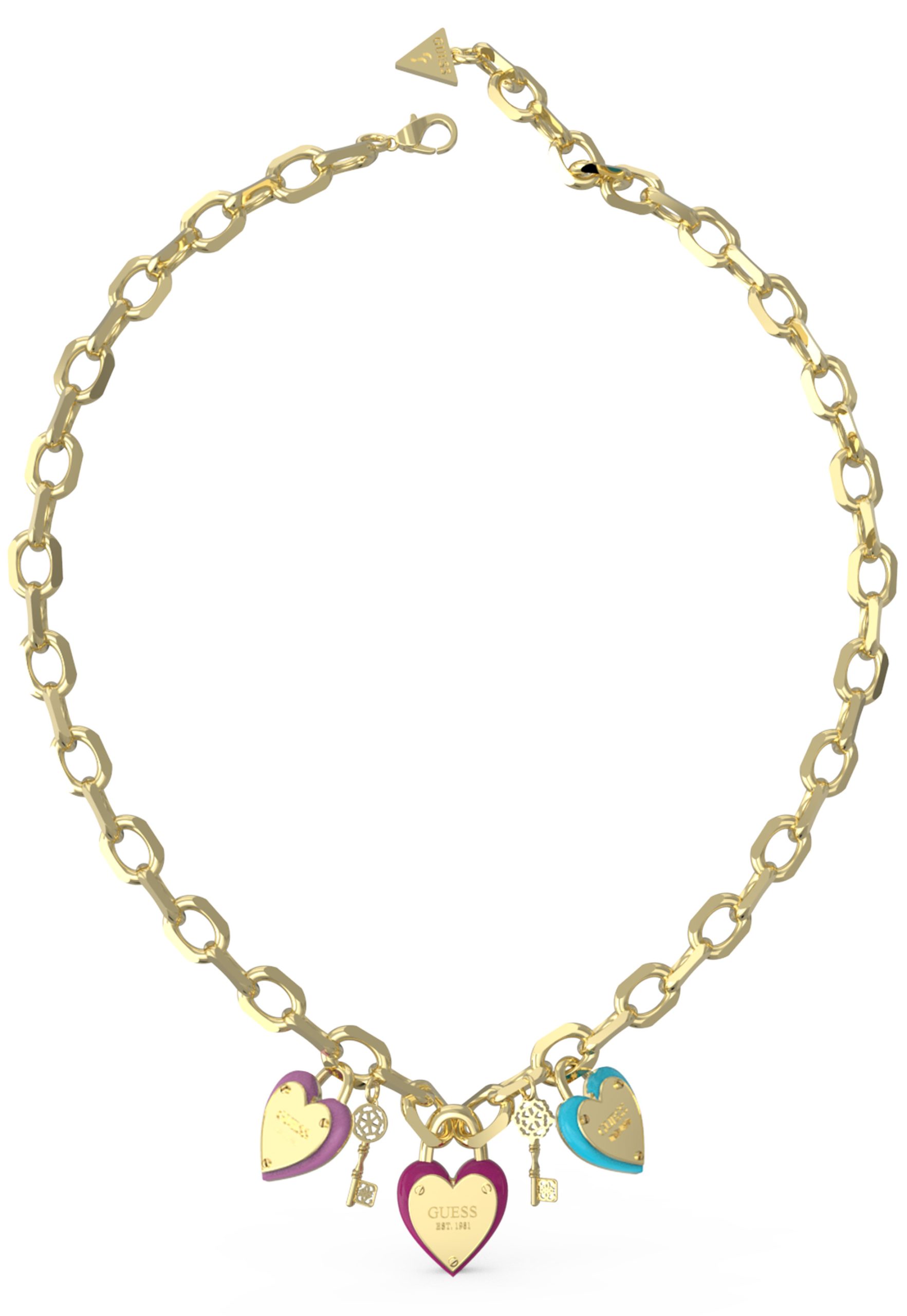 Guess All You Need is Love Gold Tone & Enamel 16"-18" Multi Heart & Key Necklace GUESS JEWELLERY 