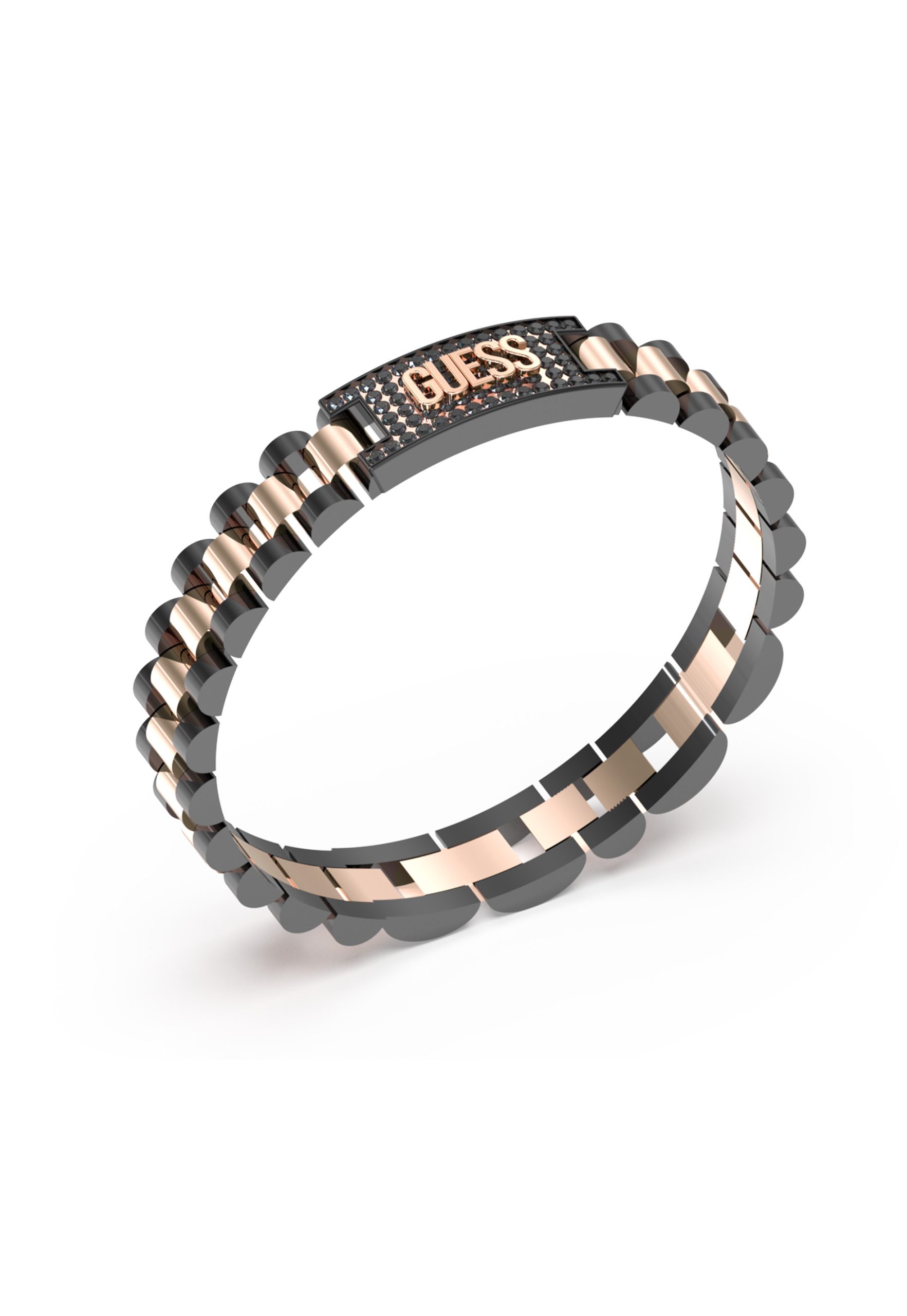 Guess Rose Gold Black 10mm Guess Pave Logo Empire Chain Bracelet GUESS JEWELLERY 