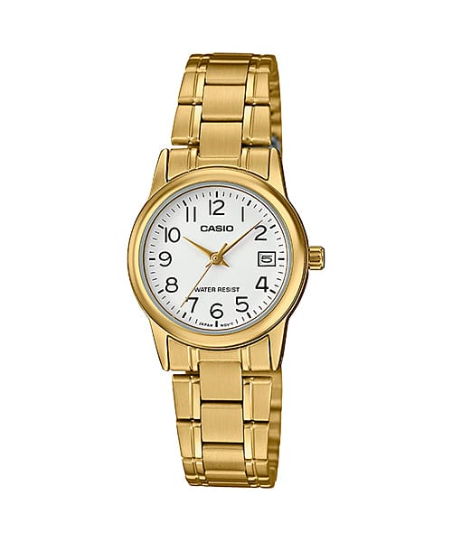 Casio Ladies Analogue Watch Date WR Gold Tone White Dial - LTP-V002G-7B2 CASIO 