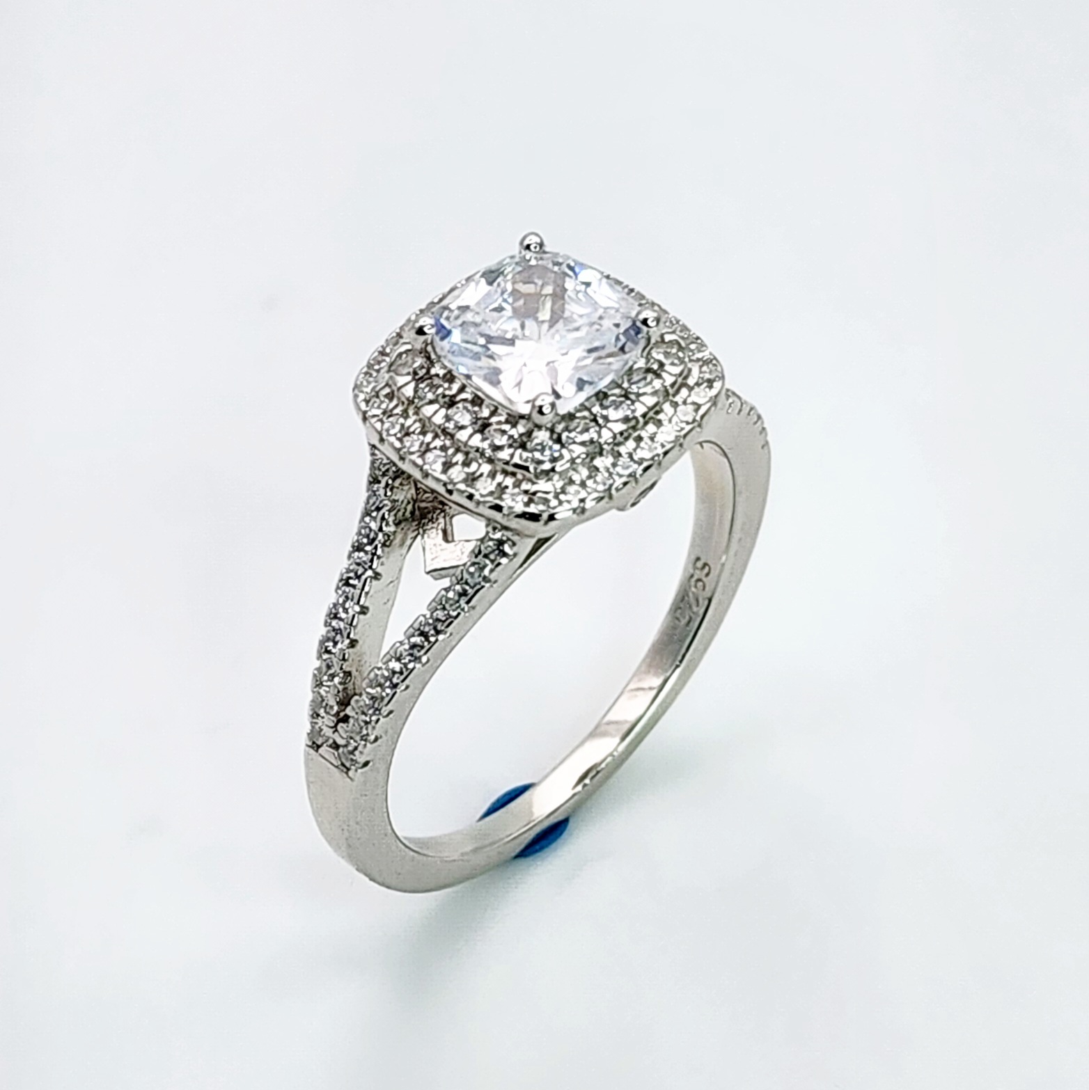 Sterling Silver Double Halo Split Shank Cubic Zirconia Engagement/Dress Ring Sterling Silver Rings 